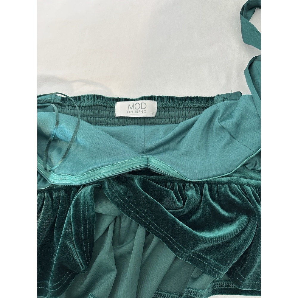 Mod Green Velvet Babydoll Top Size Medium Milkmaid Forest Fairy Glam Coquette‎ - Picture 3 of 7